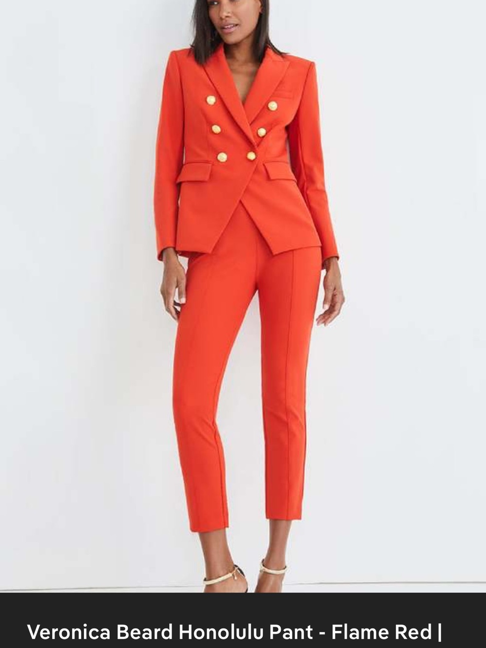 Veronica Beard Tailored Double-Breasted Pant Suit in Flame Orange-Red